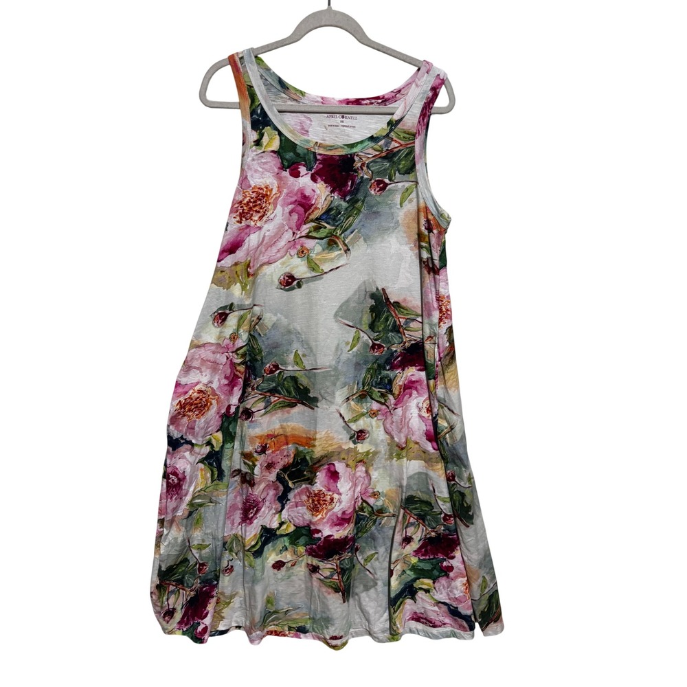 April Cornell Watercolor Midi Floral Cotton Pockets A-Line Dress XS Cottagecore